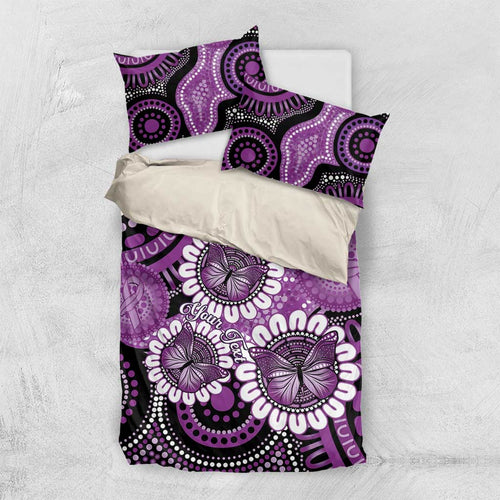 Australia Indigenous Butterflies Personalised Bedding Set Lupus Awareness Purple Ribbon Aboriginal Art