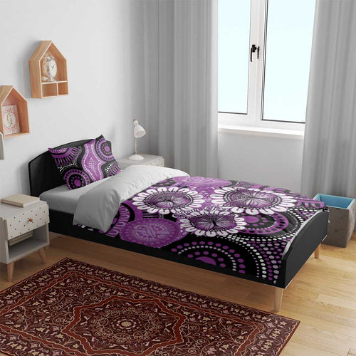Australia Indigenous Butterflies Personalised Bedding Set Lupus Awareness Purple Ribbon Aboriginal Art