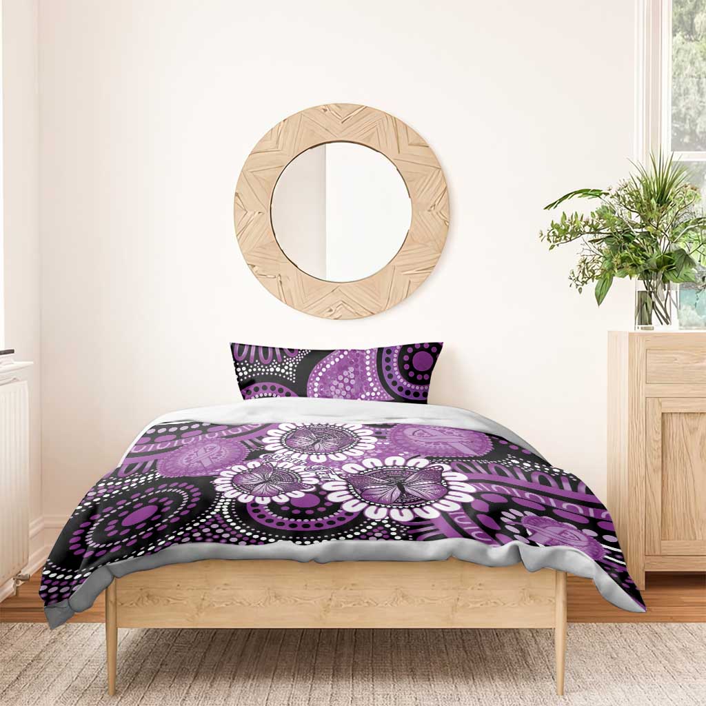 Australia Indigenous Butterflies Personalised Bedding Set Lupus Awareness Purple Ribbon Aboriginal Art