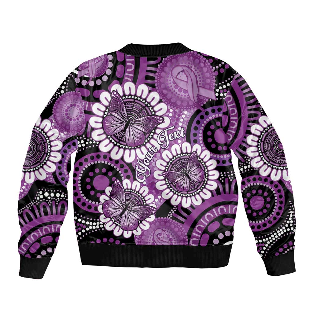 Australia Indigenous Butterflies Personalised Bomber Jacket Lupus Awareness Purple Ribbon Aboriginal Art
