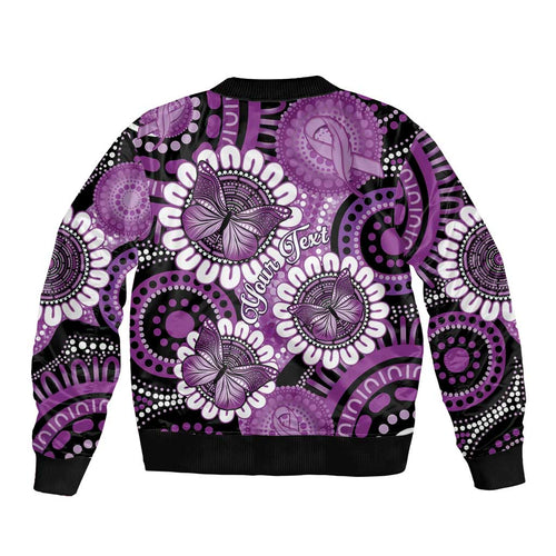 Australia Indigenous Butterflies Personalised Bomber Jacket Lupus Awareness Purple Ribbon Aboriginal Art