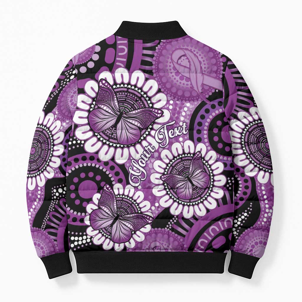 Australia Indigenous Butterflies Personalised Bomber Puffer Jacket Lupus Awareness Purple Ribbon Aboriginal Art