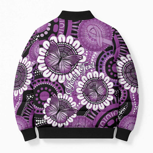 Australia Indigenous Butterflies Personalised Bomber Puffer Jacket Lupus Awareness Purple Ribbon Aboriginal Art