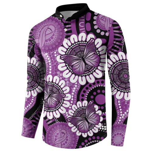 Australia Indigenous Butterflies Personalised Button Sweatshirt Lupus Awareness Purple Ribbon Aboriginal Art