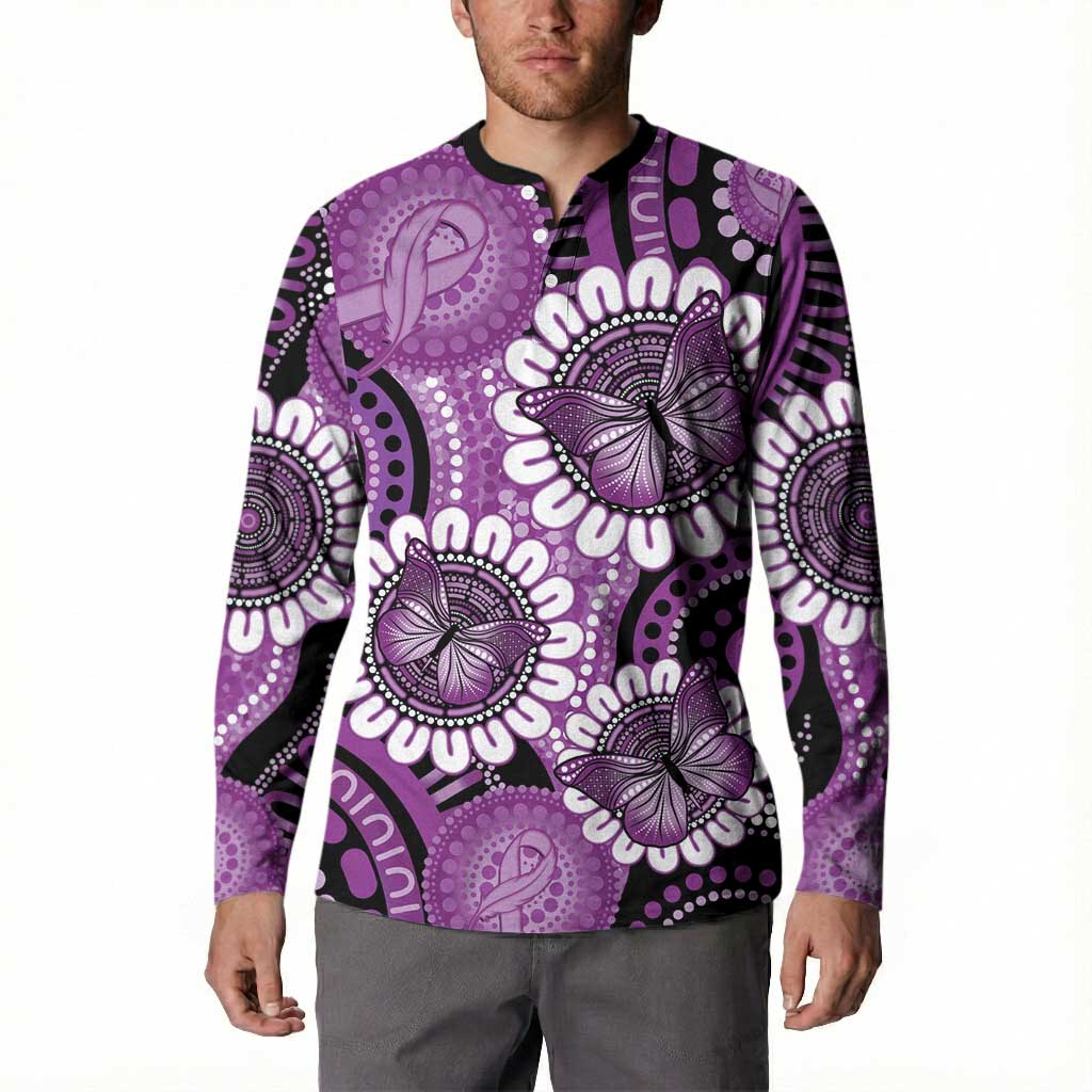 Australia Indigenous Butterflies Personalised Button Sweatshirt Lupus Awareness Purple Ribbon Aboriginal Art