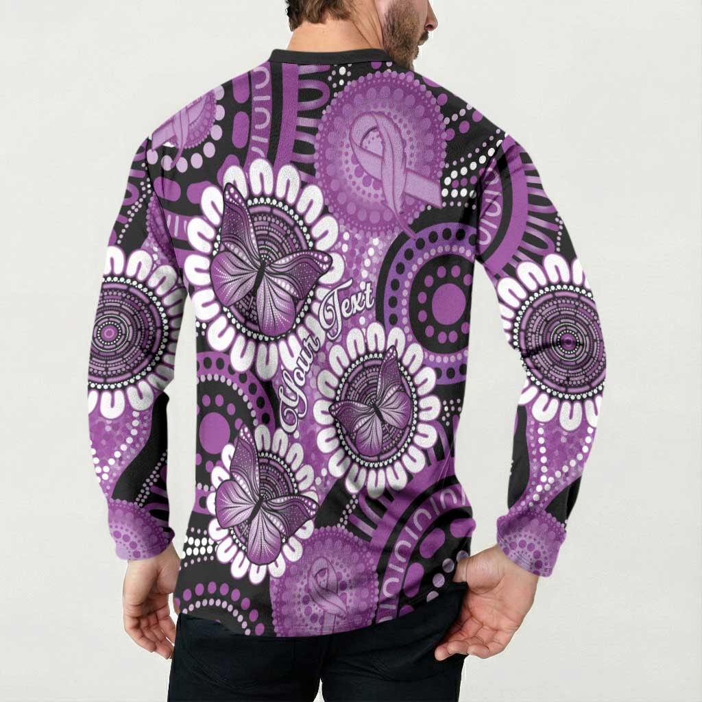 Australia Indigenous Butterflies Personalised Button Sweatshirt Lupus Awareness Purple Ribbon Aboriginal Art