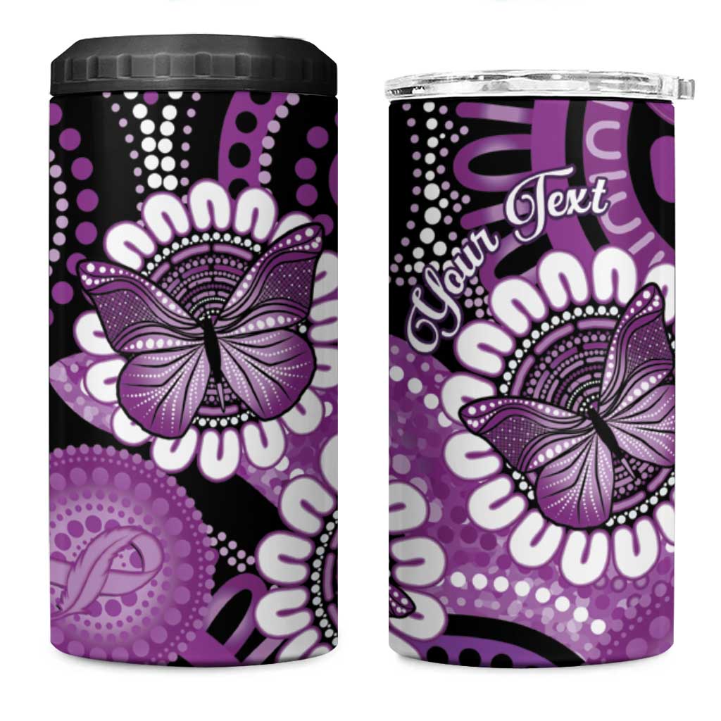 Australia Indigenous Butterflies Personalised 4 in 1 Can Cooler Tumbler Lupus Awareness Purple Ribbon Aboriginal Art