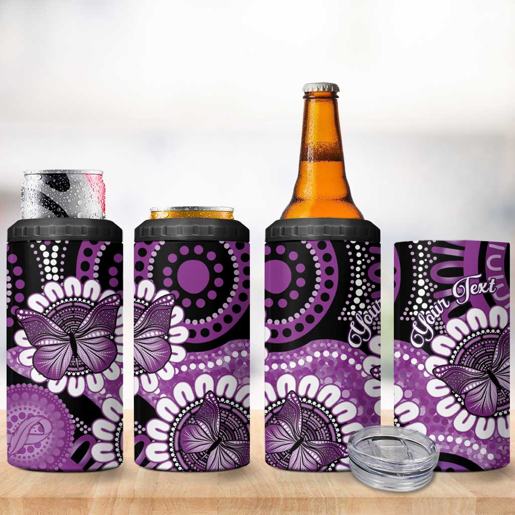 Australia Indigenous Butterflies Personalised 4 in 1 Can Cooler Tumbler Lupus Awareness Purple Ribbon Aboriginal Art