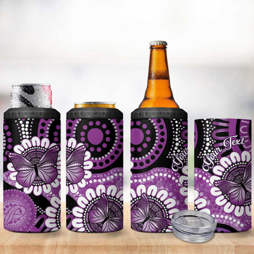 Australia Indigenous Butterflies Personalised 4 in 1 Can Cooler Tumbler Lupus Awareness Purple Ribbon Aboriginal Art