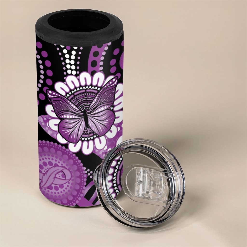 Australia Indigenous Butterflies Personalised 4 in 1 Can Cooler Tumbler Lupus Awareness Purple Ribbon Aboriginal Art