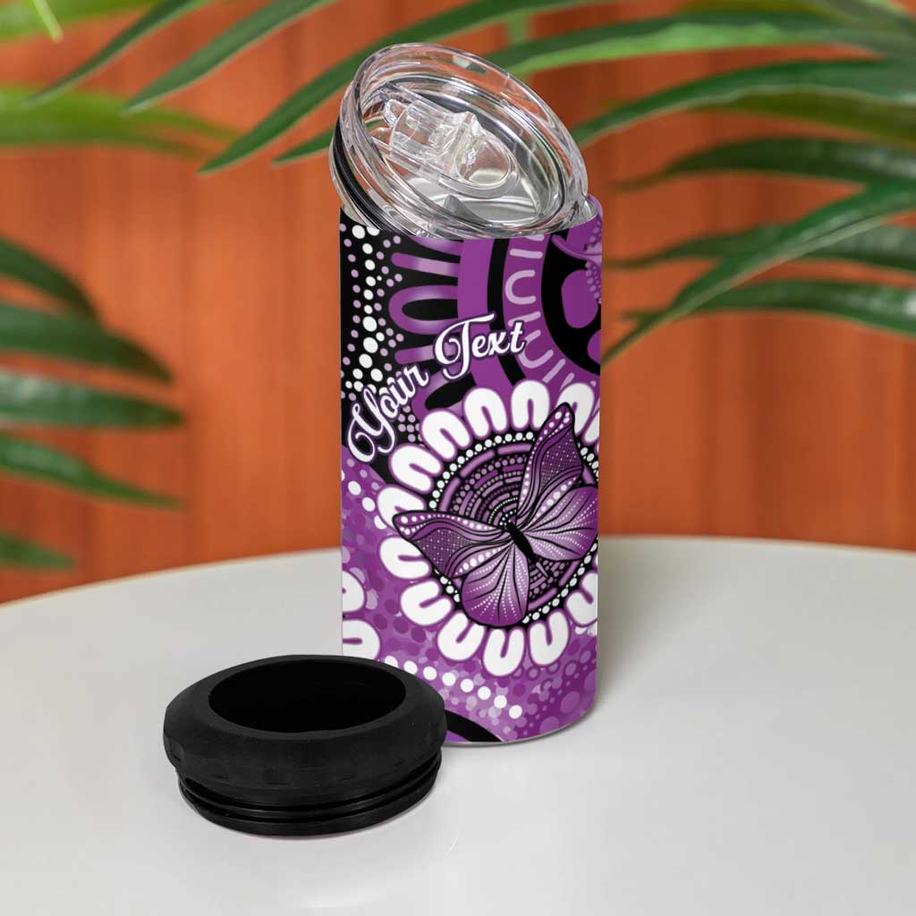 Australia Indigenous Butterflies Personalised 4 in 1 Can Cooler Tumbler Lupus Awareness Purple Ribbon Aboriginal Art