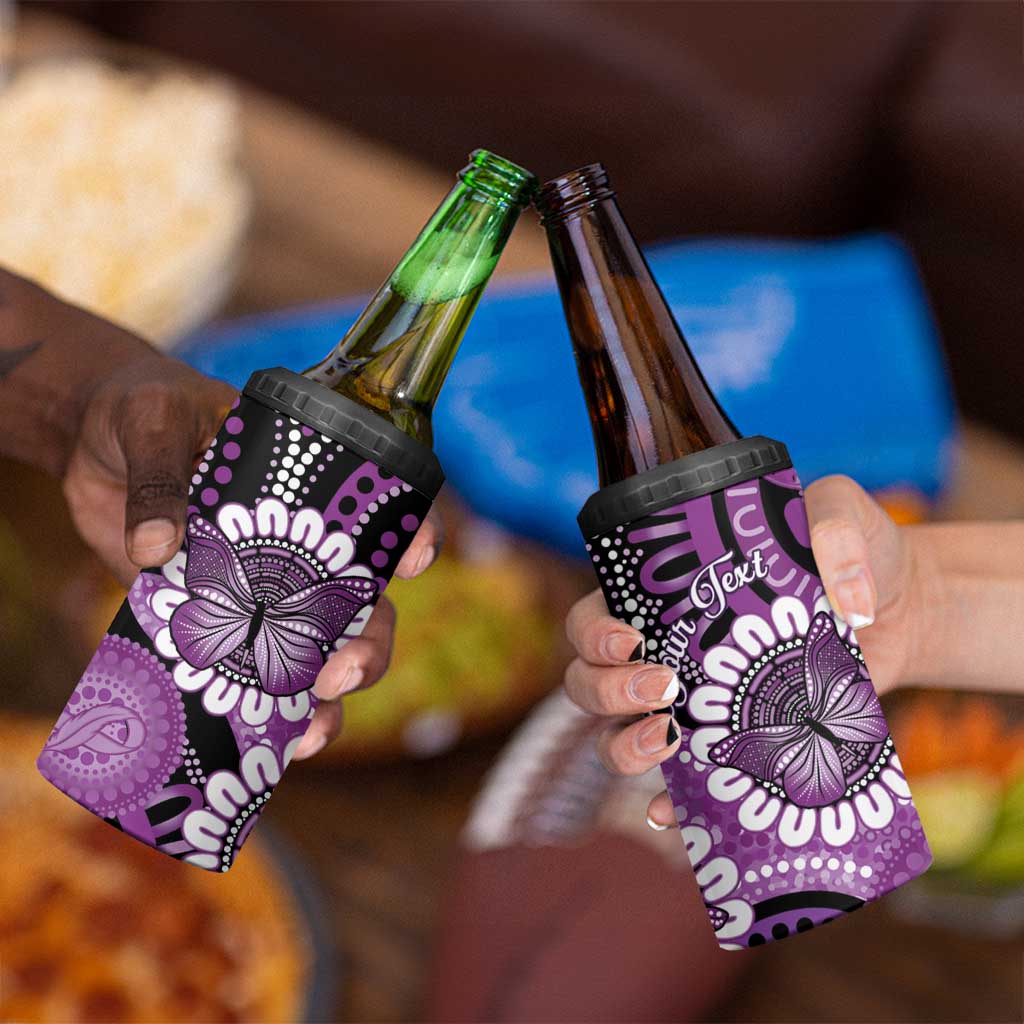 Australia Indigenous Butterflies Personalised 4 in 1 Can Cooler Tumbler Lupus Awareness Purple Ribbon Aboriginal Art