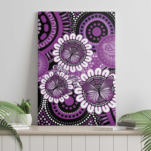 Australia Indigenous Butterflies Personalised Canvas Wall Art Lupus Awareness Purple Ribbon Aboriginal Art