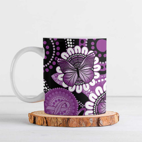 Australia Indigenous Butterflies Personalised Ceramic Mug Lupus Awareness Purple Ribbon Aboriginal Art