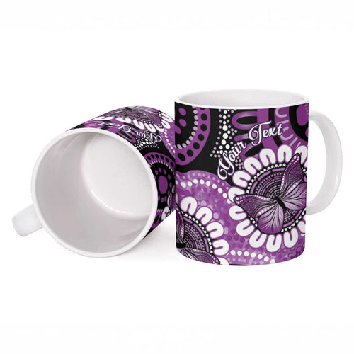 Australia Indigenous Butterflies Personalised Ceramic Mug Lupus Awareness Purple Ribbon Aboriginal Art