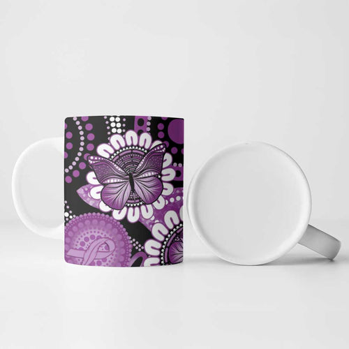 Australia Indigenous Butterflies Personalised Ceramic Mug Lupus Awareness Purple Ribbon Aboriginal Art