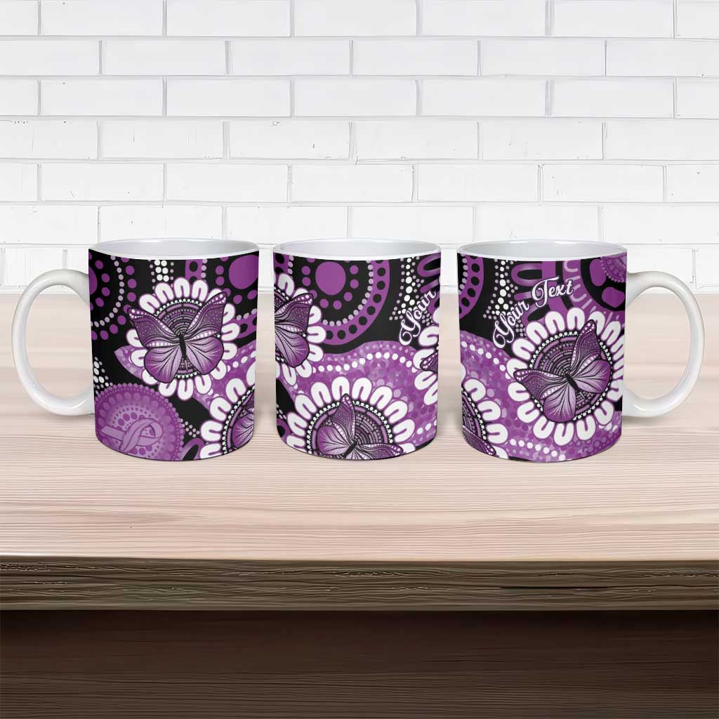 Australia Indigenous Butterflies Personalised Ceramic Mug Lupus Awareness Purple Ribbon Aboriginal Art