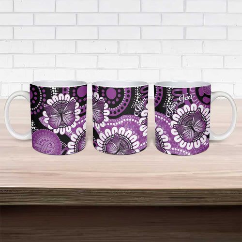 Australia Indigenous Butterflies Personalised Ceramic Mug Lupus Awareness Purple Ribbon Aboriginal Art