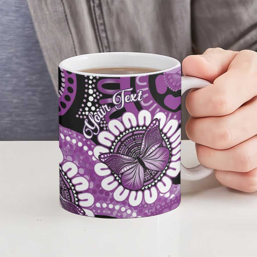 Australia Indigenous Butterflies Personalised Ceramic Mug Lupus Awareness Purple Ribbon Aboriginal Art