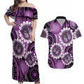 Australia Indigenous Butterflies Personalised Couples Matching Off Shoulder Maxi Dress and Hawaiian Shirt Lupus Awareness Purple Ribbon Aboriginal Art