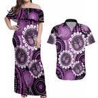 Australia Indigenous Butterflies Personalised Couples Matching Off Shoulder Maxi Dress and Hawaiian Shirt Lupus Awareness Purple Ribbon Aboriginal Art