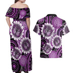 Australia Indigenous Butterflies Personalised Couples Matching Off Shoulder Maxi Dress and Hawaiian Shirt Lupus Awareness Purple Ribbon Aboriginal Art