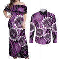 Australia Indigenous Butterflies Personalised Couples Matching Off Shoulder Maxi Dress and Long Sleeve Button Shirt Lupus Awareness Purple Ribbon Aboriginal Art