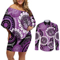 Australia Indigenous Butterflies Personalised Couples Matching Off Shoulder Short Dress and Long Sleeve Button Shirt Lupus Awareness Purple Ribbon Aboriginal Art