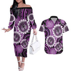 Australia Indigenous Butterflies Personalised Couples Matching Off The Shoulder Long Sleeve Dress and Hawaiian Shirt Lupus Awareness Purple Ribbon Aboriginal Art