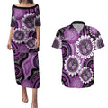 Australia Indigenous Butterflies Personalised Couples Matching Puletasi and Hawaiian Shirt Lupus Awareness Purple Ribbon Aboriginal Art