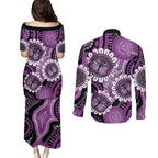 Australia Indigenous Butterflies Personalised Couples Matching Puletasi and Long Sleeve Button Shirt Lupus Awareness Purple Ribbon Aboriginal Art