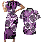 Australia Indigenous Butterflies Personalised Couples Matching Short Sleeve Bodycon Dress and Hawaiian Shirt Lupus Awareness Purple Ribbon Aboriginal Art