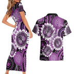 Australia Indigenous Butterflies Personalised Couples Matching Short Sleeve Bodycon Dress and Hawaiian Shirt Lupus Awareness Purple Ribbon Aboriginal Art