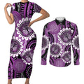 Australia Indigenous Butterflies Personalised Couples Matching Short Sleeve Bodycon Dress and Long Sleeve Button Shirt Lupus Awareness Purple Ribbon Aboriginal Art