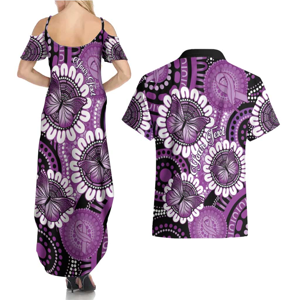 Australia Indigenous Butterflies Personalised Couples Matching Summer Maxi Dress and Hawaiian Shirt Lupus Awareness Purple Ribbon Aboriginal Art