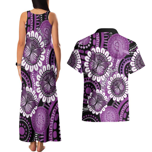 Australia Indigenous Butterflies Personalised Couples Matching Tank Maxi Dress and Hawaiian Shirt Lupus Awareness Purple Ribbon Aboriginal Art