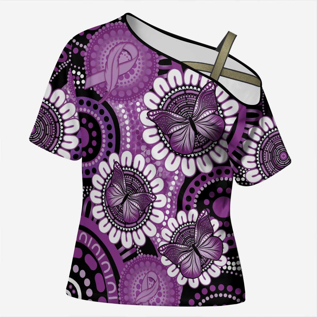 Australia Indigenous Butterflies Personalised Cross Shoulder Shirt Lupus Awareness Purple Ribbon Aboriginal Art