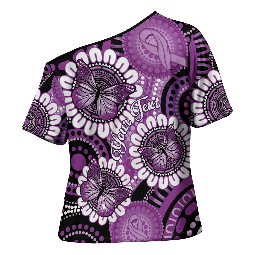 Australia Indigenous Butterflies Personalised Cross Shoulder Shirt Lupus Awareness Purple Ribbon Aboriginal Art