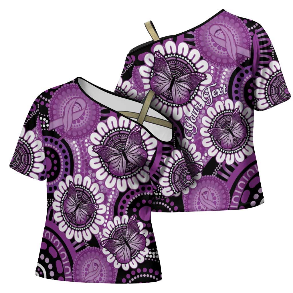 Australia Indigenous Butterflies Personalised Cross Shoulder Shirt Lupus Awareness Purple Ribbon Aboriginal Art