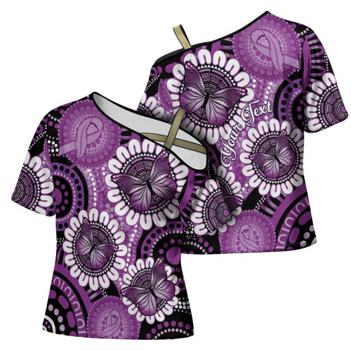 Australia Indigenous Butterflies Personalised Cross Shoulder Shirt Lupus Awareness Purple Ribbon Aboriginal Art