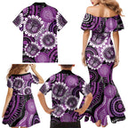 Australia Indigenous Butterflies Personalised Family Matching Mermaid Dress and Hawaiian Shirt Lupus Awareness Purple Ribbon Aboriginal Art