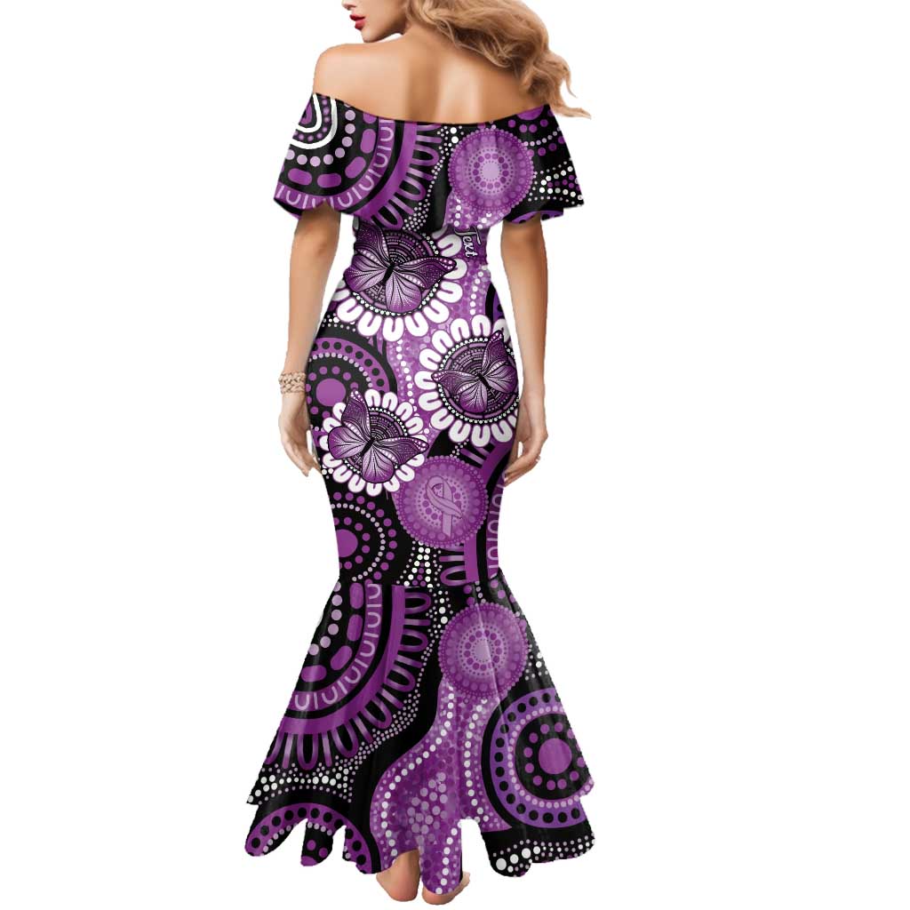 Australia Indigenous Butterflies Personalised Family Matching Mermaid Dress and Hawaiian Shirt Lupus Awareness Purple Ribbon Aboriginal Art
