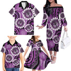 Australia Indigenous Butterflies Personalised Family Matching Off The Shoulder Long Sleeve Dress and Hawaiian Shirt Lupus Awareness Purple Ribbon Aboriginal Art