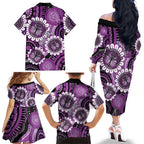 Australia Indigenous Butterflies Personalised Family Matching Off The Shoulder Long Sleeve Dress and Hawaiian Shirt Lupus Awareness Purple Ribbon Aboriginal Art