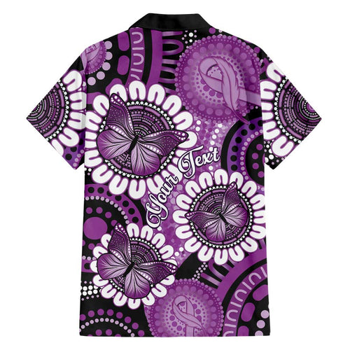 Australia Indigenous Butterflies Personalised Family Matching Off The Shoulder Long Sleeve Dress and Hawaiian Shirt Lupus Awareness Purple Ribbon Aboriginal Art