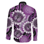 Australia Indigenous Butterflies Personalised Family Matching Off The Shoulder Long Sleeve Dress and Hawaiian Shirt Lupus Awareness Purple Ribbon Aboriginal Art