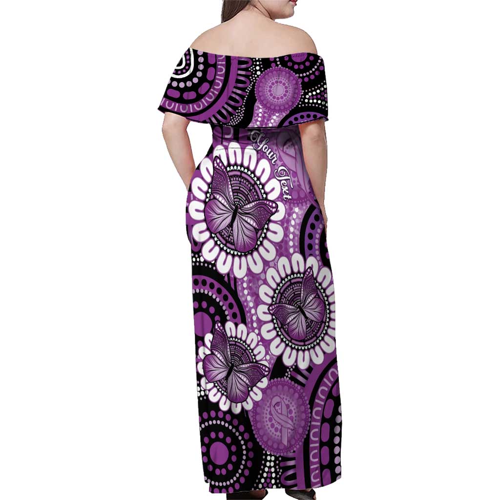 Australia Indigenous Butterflies Personalised Family Matching Off Shoulder Maxi Dress and Hawaiian Shirt Lupus Awareness Purple Ribbon Aboriginal Art