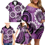 Australia Indigenous Butterflies Personalised Family Matching Off Shoulder Short Dress and Hawaiian Shirt Lupus Awareness Purple Ribbon Aboriginal Art