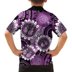 Australia Indigenous Butterflies Personalised Family Matching Off Shoulder Short Dress and Hawaiian Shirt Lupus Awareness Purple Ribbon Aboriginal Art