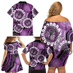 Australia Indigenous Butterflies Personalised Family Matching Off Shoulder Short Dress and Hawaiian Shirt Lupus Awareness Purple Ribbon Aboriginal Art
